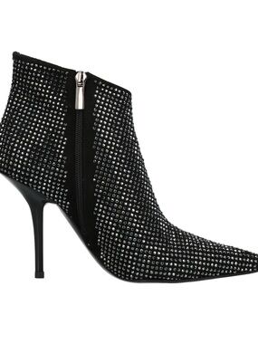 Black Crystal-Embellished Pointed Stiletto Ankle Bootie